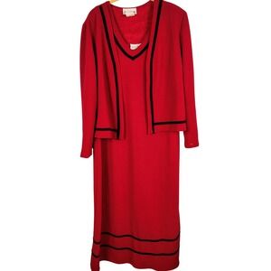 NWT Nicole Studio Womens SZ 18 Dress & Cardigan Set Red Black Officecore 90s